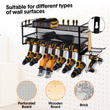 Power Drills & Accessories: Power Tool Organizer Wall Mount 7 Drill Holder 3 Layer Heavy Duty Metal for Drill Plier Hammer Rack Suitable for Workshop Garage