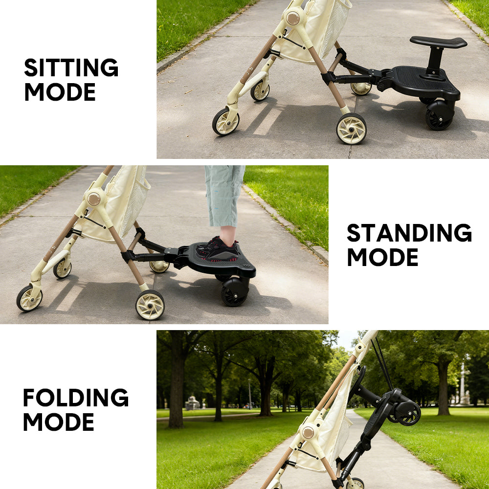 Stroller & Pram Accessories: Universal Pram Board Seat and Stand Up Adjustable Buggy Board Pushchair with Bear Pattern Removable Seat Fits Most Strollers Holds Children Up to 25kg