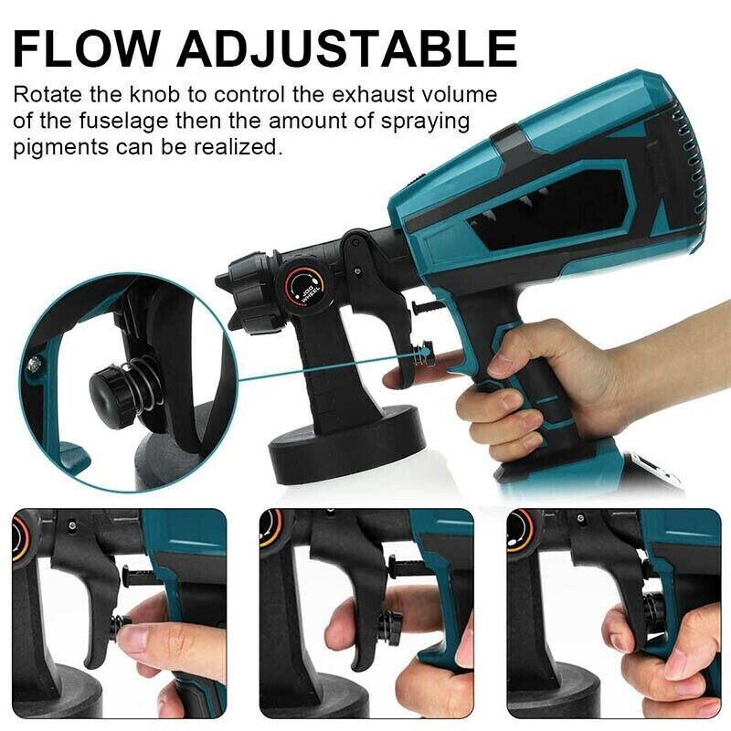 Painting Tools: 1400ml Cordless High Pressure Spray Gun Flow Adjustable Spray Gun Paint Sprayer Home Interior Exterior With 2 Nozzles For Makita 21V Battery-Skin Only