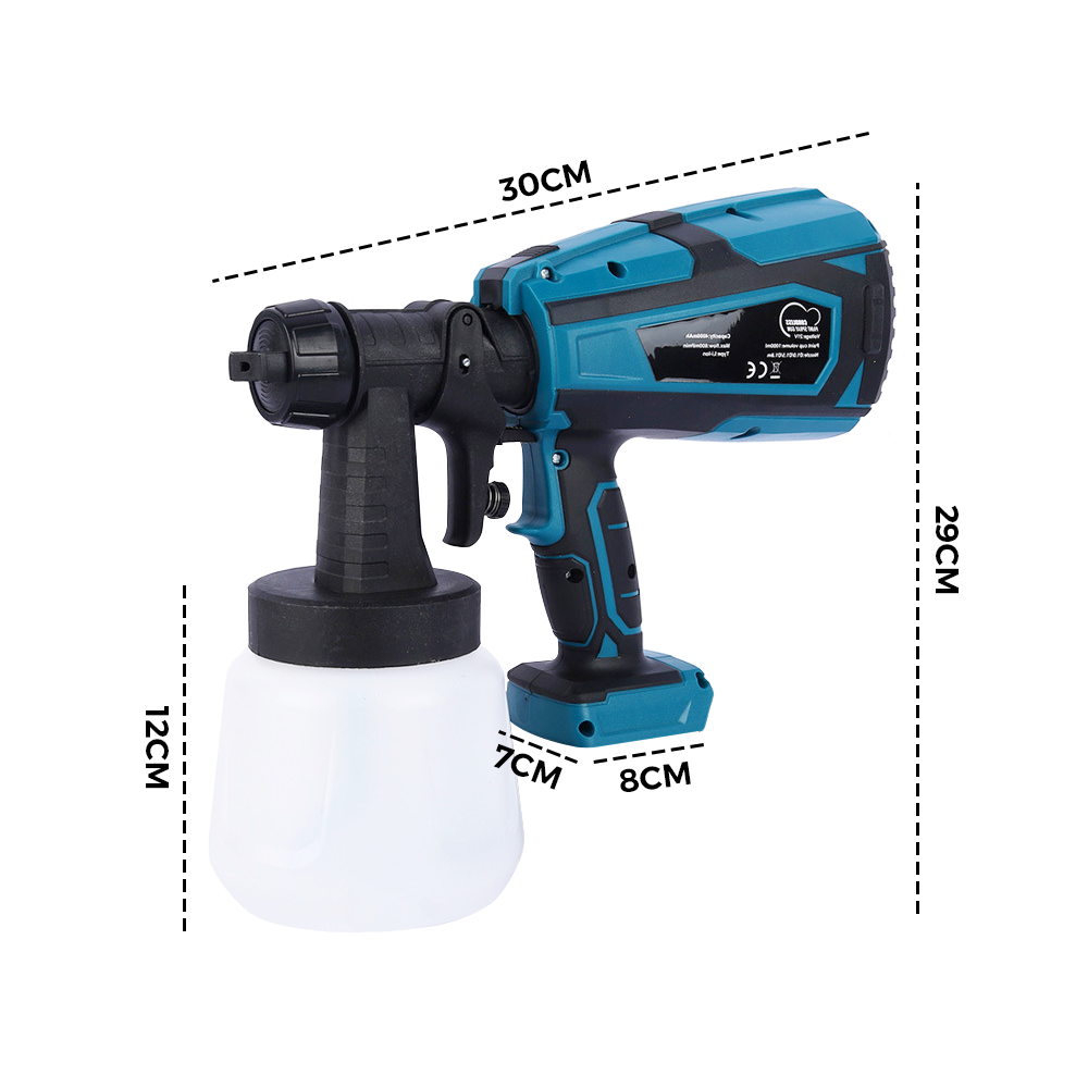 Painting Tools: 1400ml Cordless High Pressure Spray Gun Flow Adjustable Spray Gun Paint Sprayer Home Interior Exterior With 2 Nozzles For Makita 21V Battery-Skin Only