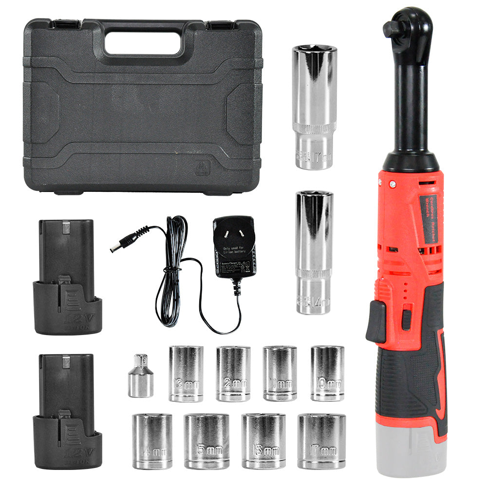 Automotive Repair & Speciality Tools: Cordless Electric Ratchet Wrench Set 12V Power Electric Ratchet Wrench 3/8inch 400 RPM Variable Speed with Sockets Two 2000mAh Batteries and Charger