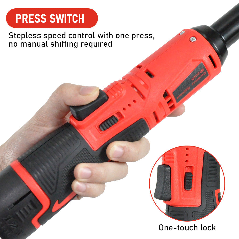 Automotive Repair & Speciality Tools: Cordless Electric Ratchet Wrench Set 12V Power Electric Ratchet Wrench 3/8inch 400 RPM Variable Speed with Sockets Two 2000mAh Batteries and Charger