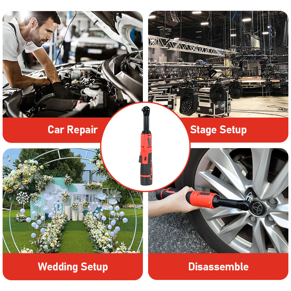 Automotive Repair & Speciality Tools: Cordless Electric Ratchet Wrench Set 12V Power Electric Ratchet Wrench 3/8inch 400 RPM Variable Speed with Sockets Two 2000mAh Batteries and Charger