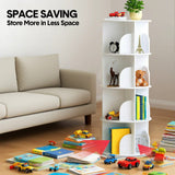 Bookcases & Shelves: 4 Tier Rotating Bookshelf PVC Freestanding Corner Rack Bookcase Multifunctional Spinning 360 Storage Shelf Organizer for Home Office Space-Saving White
