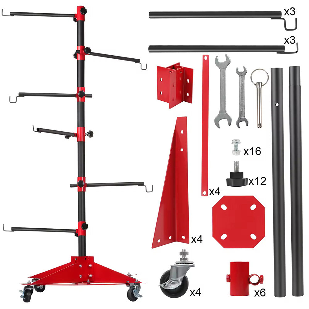 Automotive Repair & Speciality Tools: Universal Auto Paint Stand Panel Tree Paint Rotating Stand Center Post Hang Paint Spray with 4 Wheels and 6 Hooks for Automotive Doors Fenders Bumpers