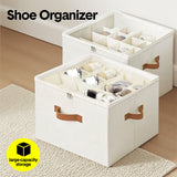 Clothing & Wardrobe Storage: 2 Pack Shoe Organizer Zipper Clear Lid Fabric Shoe Storage Box Space Saving Beige Shoe Holder for Closet and Adjustable Dividers Fits up to 16 Pairs