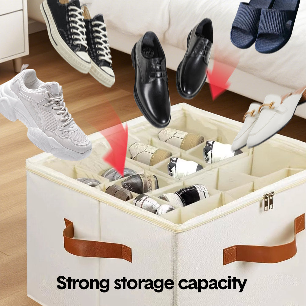 Clothing & Wardrobe Storage: 2 Pack Shoe Organizer Zipper Clear Lid Fabric Shoe Storage Box Space Saving Beige Shoe Holder for Closet and Adjustable Dividers Fits up to 16 Pairs