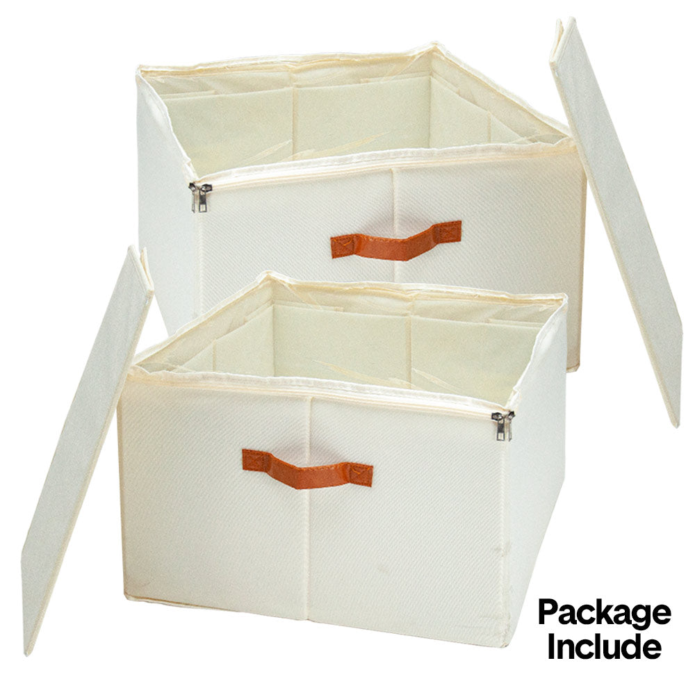 Clothing & Wardrobe Storage: 2 Pack Shoe Organizer Zipper Clear Lid Fabric Shoe Storage Box Space Saving Beige Shoe Holder for Closet and Adjustable Dividers Fits up to 16 Pairs