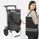 Foldable Shopping Trolley Cart Multifunctional Large Capacity Hand Carry Bag Aluminium Frame with Removable Zipped Bag Side Pockets and Wheels Black