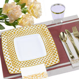 Dining Set: 175pcs Food-Grade Wedding Event Banquet Disposable Tableware Dinnerware Gold-Edged Plastic Cutlery Pack of 25 Dining Sets Square Plates Cutlery Napkins
