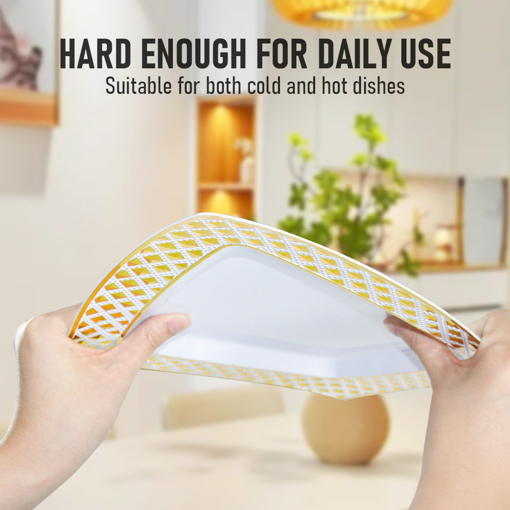 Dining Set: 175pcs Food-Grade Wedding Event Banquet Disposable Tableware Dinnerware Gold-Edged Plastic Cutlery Pack of 25 Dining Sets Square Plates Cutlery Napkins
