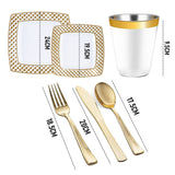 Dining Set: 175pcs Food-Grade Wedding Event Banquet Disposable Tableware Dinnerware Gold-Edged Plastic Cutlery Pack of 25 Dining Sets Square Plates Cutlery Napkins