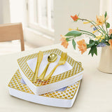 Dining Set: 175pcs Food-Grade Wedding Event Banquet Disposable Tableware Dinnerware Gold-Edged Plastic Cutlery Pack of 25 Dining Sets Square Plates Cutlery Napkins