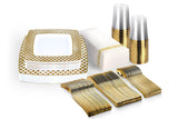Dining Set: 175pcs Food-Grade Wedding Event Banquet Disposable Tableware Dinnerware Gold-Edged Plastic Cutlery Pack of 25 Dining Sets Square Plates Cutlery Napkins