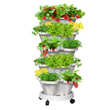 Pots, Planters & Accessories: 5 Tier Stackable Planter Pots Vertical Garden Stacking Space Saving High Yield Ideal for Herbs Flower Plants Veggies With Wheel White 37cm Width