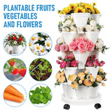 Pots, Planters & Accessories: 5 Tier Stackable Planter Pots Vertical Garden Stacking Space Saving High Yield Ideal for Herbs Flower Plants Veggies With Wheel White 37cm Width