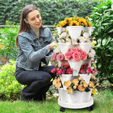 Pots, Planters & Accessories: 5 Tier Stackable Planter Pots Vertical Garden Stacking Space Saving High Yield Ideal for Herbs Flower Plants Veggies With Wheel White 37cm Width