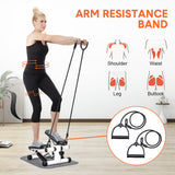 Gym & Training Step: Mini Stepper Home Office Stair Stepper Machine with Resistance Bands and LCD Monitor for Full Body Workout Cardio Exercises Calves Trainer Calf Stretch
