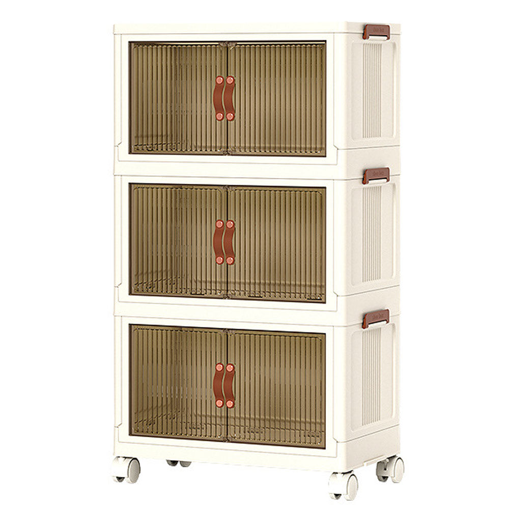 Makeup Organisation & Storage: Foldable Storage Cabinet Stackable Bins Household Plastic Closet Multi-purpose Organizer Doors and Top Lid 2 Way Opening with 360 Degree Rotatable Wheels