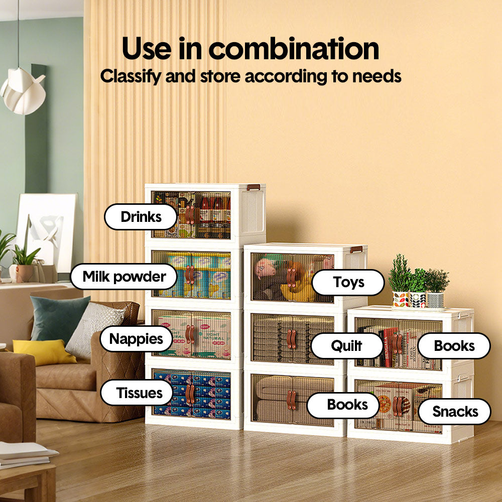 Makeup Organisation & Storage: Foldable Storage Cabinet Stackable Bins Household Plastic Closet Multi-purpose Organizer Doors and Top Lid 2 Way Opening with 360 Degree Rotatable Wheels