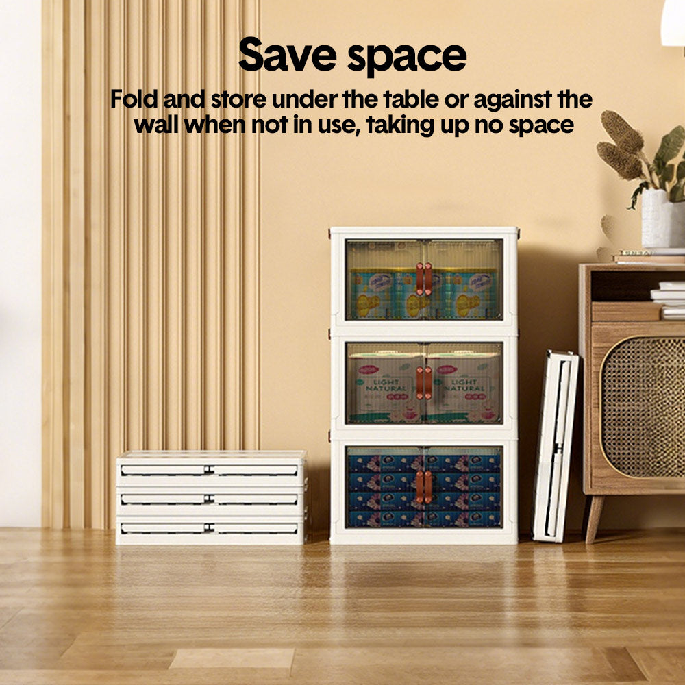 Makeup Organisation & Storage: Foldable Storage Cabinet Stackable Bins Household Plastic Closet Multi-purpose Organizer Doors and Top Lid 2 Way Opening with 360 Degree Rotatable Wheels