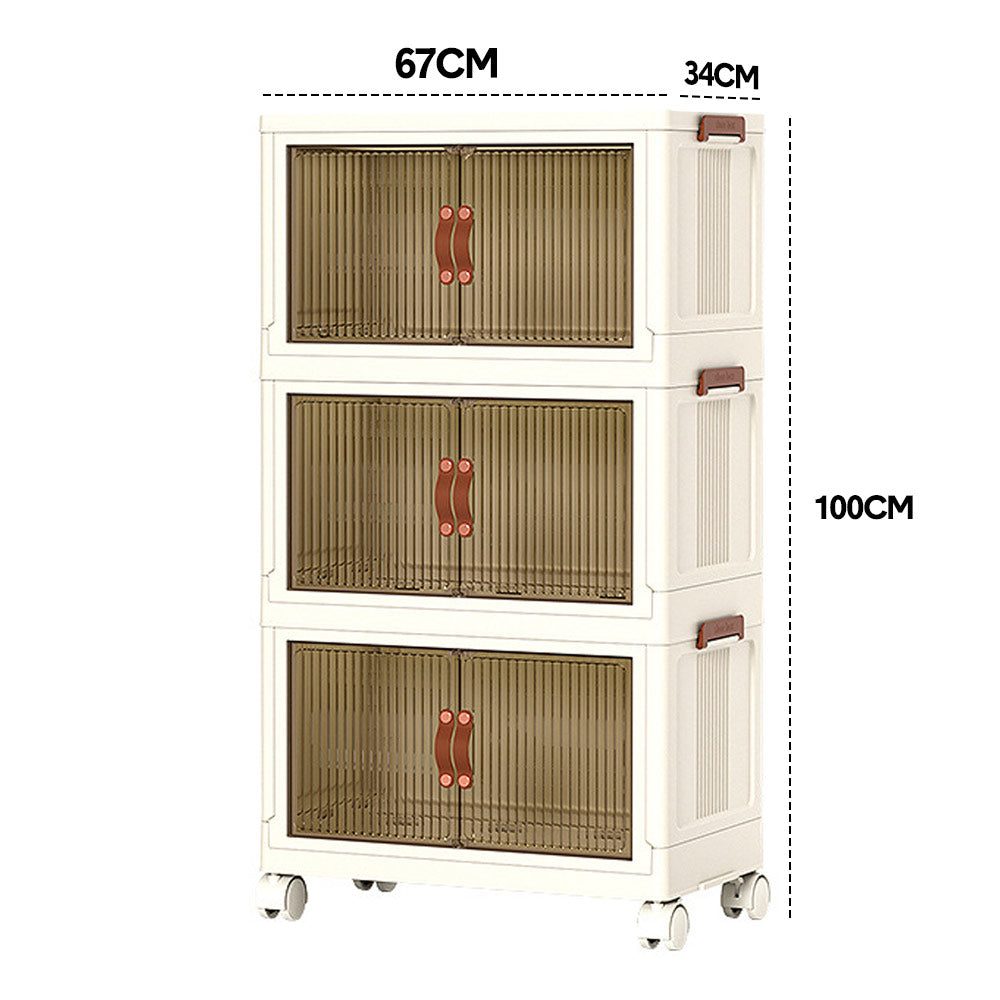 Makeup Organisation & Storage: Foldable Storage Cabinet Stackable Bins Household Plastic Closet Multi-purpose Organizer Doors and Top Lid 2 Way Opening with 360 Degree Rotatable Wheels