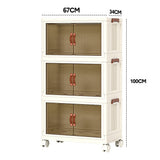 Makeup Organisation & Storage: Foldable Storage Cabinet Stackable Bins Household Plastic Closet Multi-purpose Organizer Doors and Top Lid 2 Way Opening with 360 Degree Rotatable Wheels