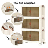 Makeup Organisation & Storage: Foldable Storage Cabinet Stackable Bins Household Plastic Closet Multi-purpose Organizer Doors and Top Lid 2 Way Opening with 360 Degree Rotatable Wheels