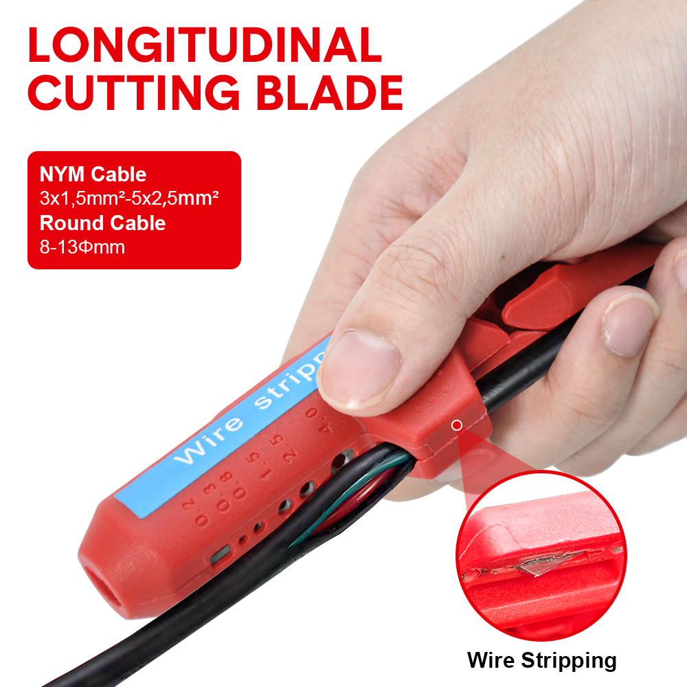 Cutters: Wire Stripper Ergonomic Curved Handle Cable Stripping Splitting Cut Tool Wide Stripping Ranges Hand Tool with 6 Size Planer Holes for Electrical