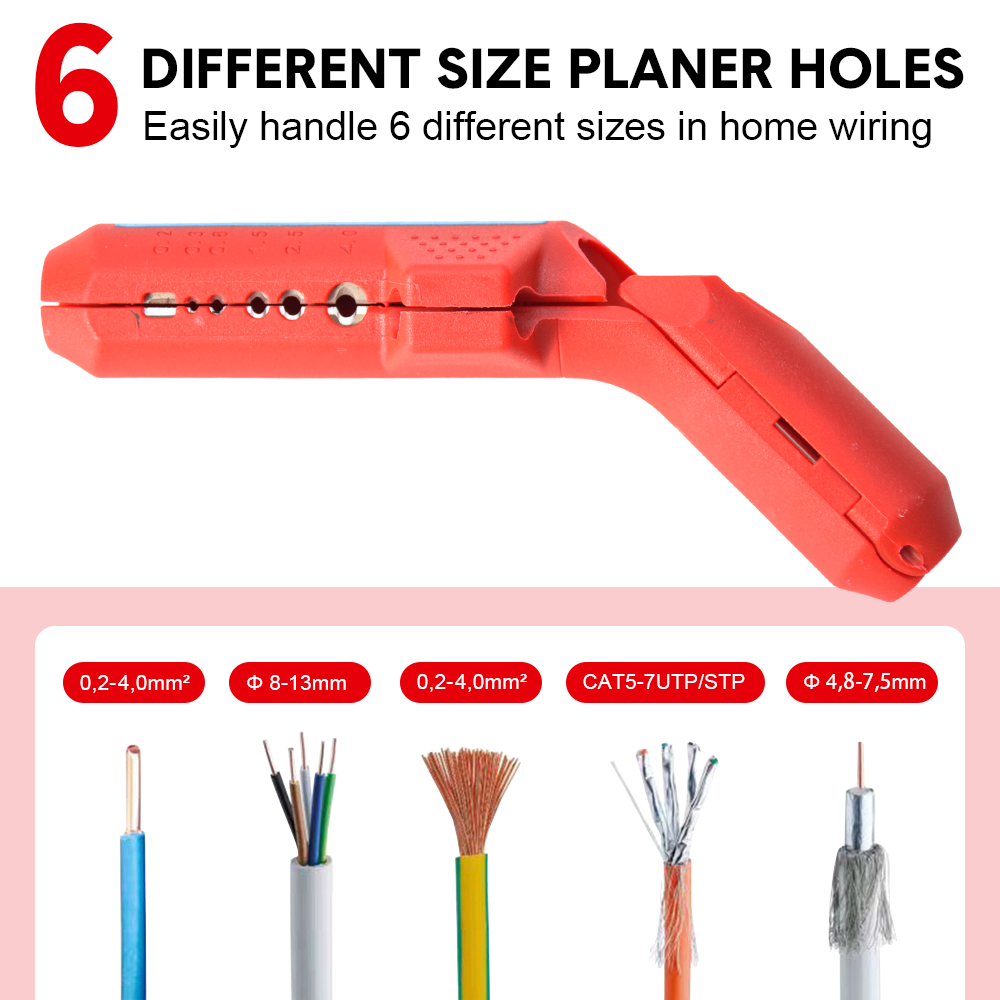 Cutters: Wire Stripper Ergonomic Curved Handle Cable Stripping Splitting Cut Tool Wide Stripping Ranges Hand Tool with 6 Size Planer Holes for Electrical