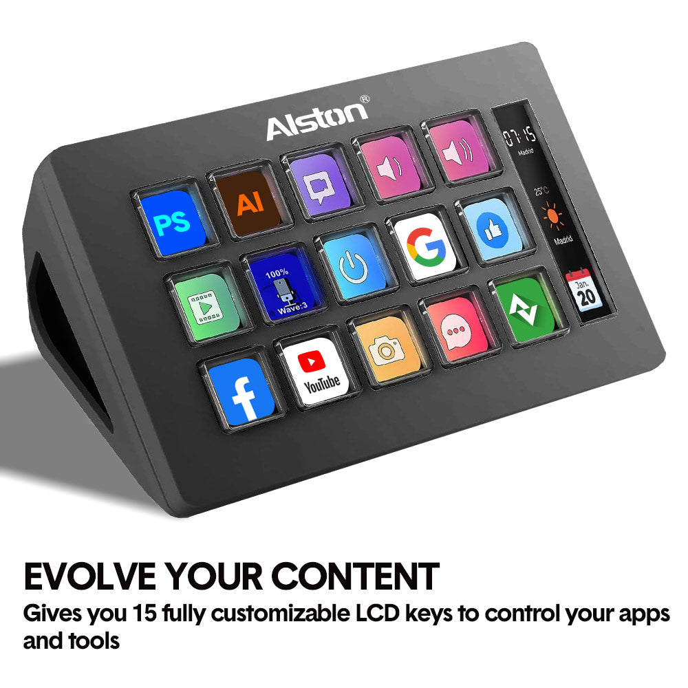Video Games: Studio Controller Keyboard Stream Controller Customizable Deck with 15 Shortcut Keys for Multi Applications Triggered in PC for Streaming Studio Work Game