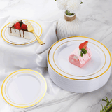 Dining Set: 175pcs Food-Grade Wedding Event Banquet Disposable Tableware Dinnerware Gold-Edged Plastic Cutlery Pack of 25 Dining Sets Plates Cutlery Napkins