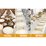 Dining Set: 175pcs Food-Grade Wedding Event Banquet Disposable Tableware Dinnerware Gold-Edged Plastic Cutlery Pack of 25 Dining Sets Plates Cutlery Napkins