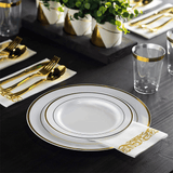 Dining Set: 175pcs Food-Grade Wedding Event Banquet Disposable Tableware Dinnerware Gold-Edged Plastic Cutlery Pack of 25 Dining Sets Plates Cutlery Napkins