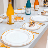 Dining Set: 175pcs Food-Grade Wedding Event Banquet Disposable Tableware Dinnerware Gold-Edged Plastic Cutlery Pack of 25 Dining Sets Plates Cutlery Napkins