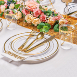 Dining Set: 175pcs Food-Grade Wedding Event Banquet Disposable Tableware Dinnerware Gold-Edged Plastic Cutlery Pack of 25 Dining Sets Plates Cutlery Napkins