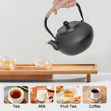 Drinkware: 1.2L Cast Iron Teapot and Warmer Set Tea Kettle Iron Bottle With Stainless Steel Mesh Infuser and Anti-Scald Handle Compatible with Multi-Heat Source Black