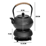 Drinkware: 1.2L Cast Iron Teapot and Warmer Set Tea Kettle Iron Bottle With Stainless Steel Mesh Infuser and Anti-Scald Handle Compatible with Multi-Heat Source Black