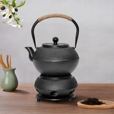 Drinkware: 1.2L Cast Iron Teapot and Warmer Set Tea Kettle Iron Bottle With Stainless Steel Mesh Infuser and Anti-Scald Handle Compatible with Multi-Heat Source Black