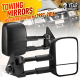 Automotive Parts: Front Pair Extendable Towing Mirrors Fit for Nissan Patrol GU/Y61 1997-2016 Manual Foldable Split View Black 2pcs