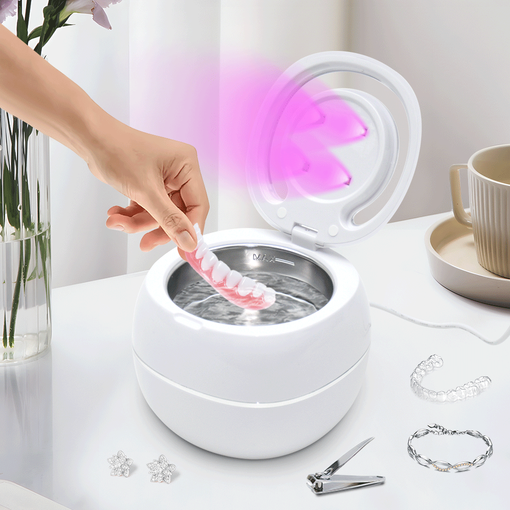 Jewellery Cleaners: Ultrasonic UV Cleaner Portable 42khz Dual Mode Cleaner 180-220ml with Chamber and Timer for Dentures Aligner Retainer Dental and Jewellery Cleaning Machine