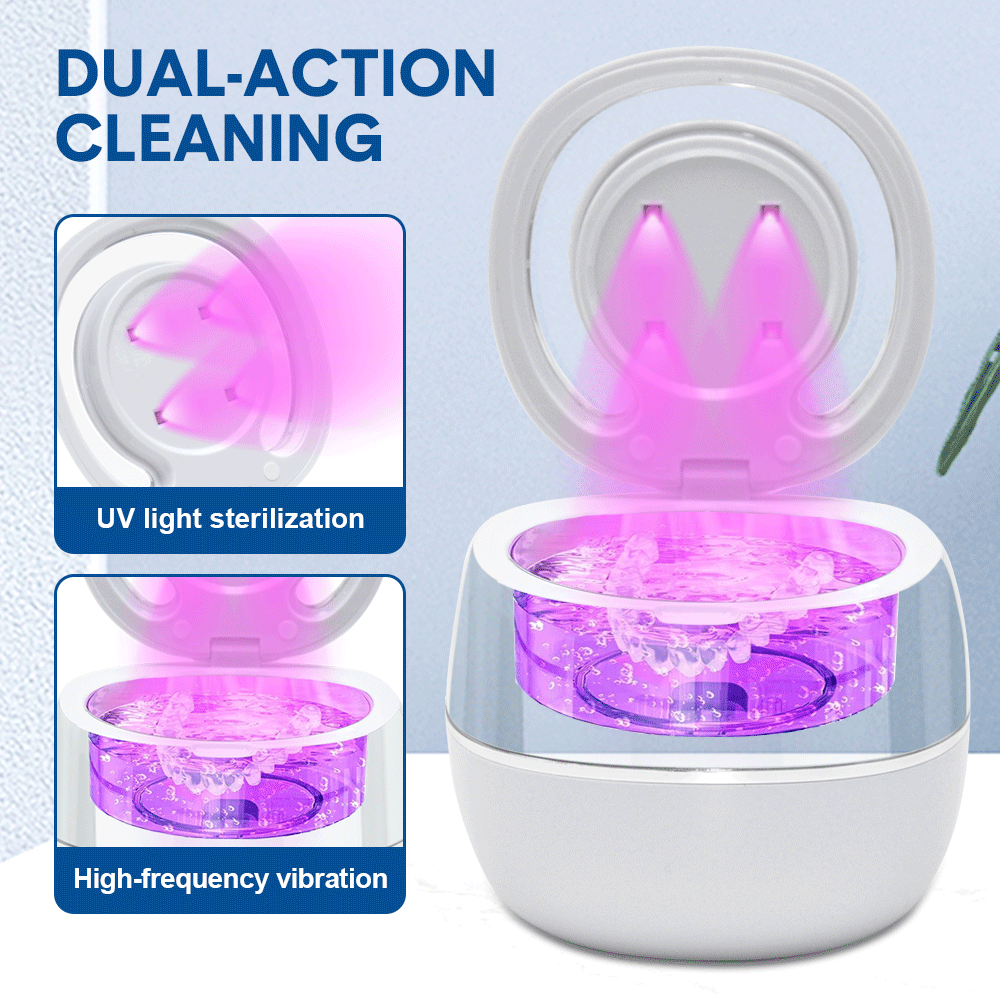 Jewellery Cleaners: Ultrasonic UV Cleaner Portable 42khz Dual Mode Cleaner 180-220ml with Chamber and Timer for Dentures Aligner Retainer Dental and Jewellery Cleaning Machine