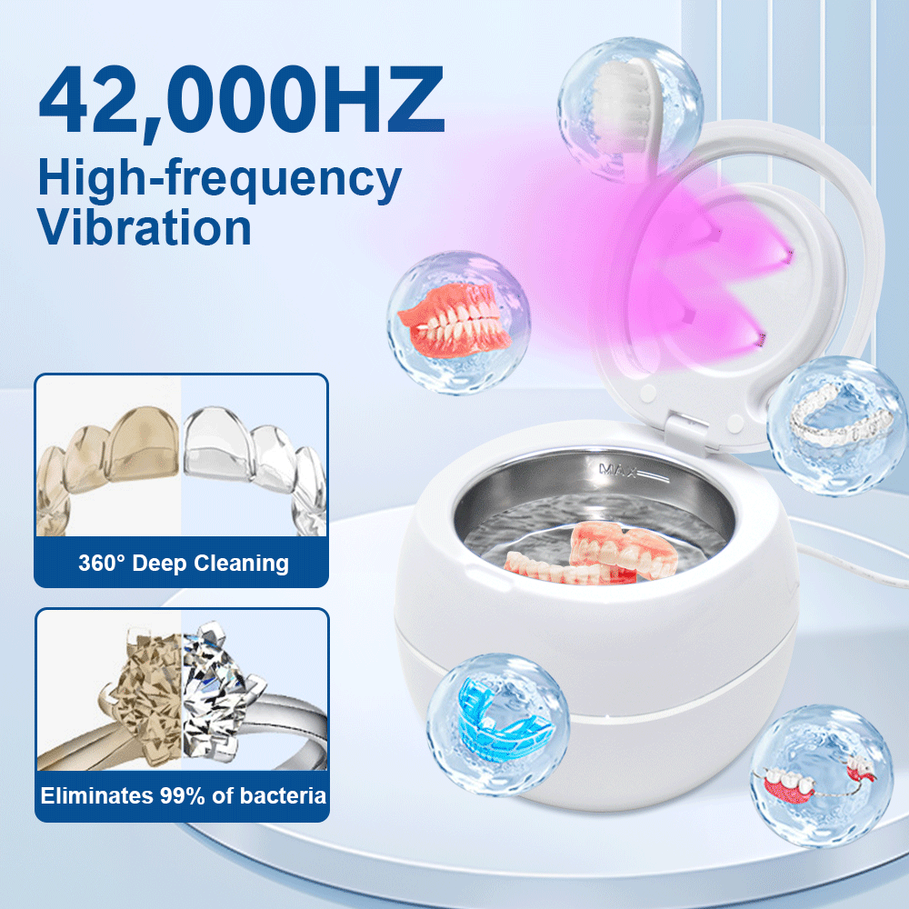 Jewellery Cleaners: Ultrasonic UV Cleaner Portable 42khz Dual Mode Cleaner 180-220ml with Chamber and Timer for Dentures Aligner Retainer Dental and Jewellery Cleaning Machine