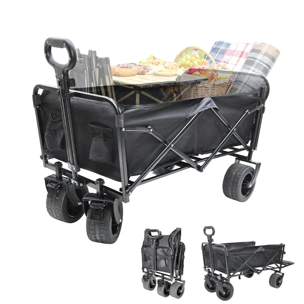 Foldable Camping Wagon 150L Portable Hand Trolley with All-Terrain Wheels and Tailgate For Outdoor Picnic Shopping Sports Max Load 200Kg Utility Cart