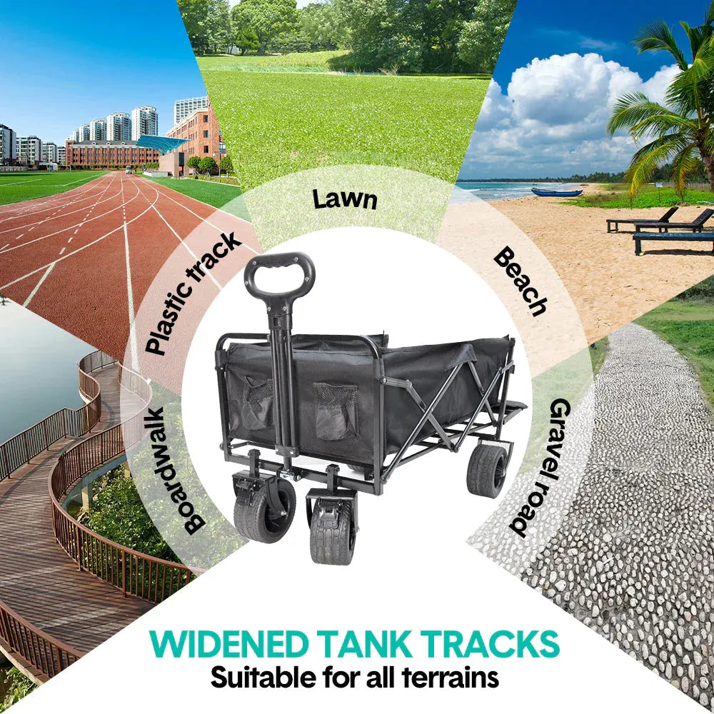 Foldable Camping Wagon 150L Portable Hand Trolley with All-Terrain Wheels and Tailgate For Outdoor Picnic Shopping Sports Max Load 200Kg Utility Cart