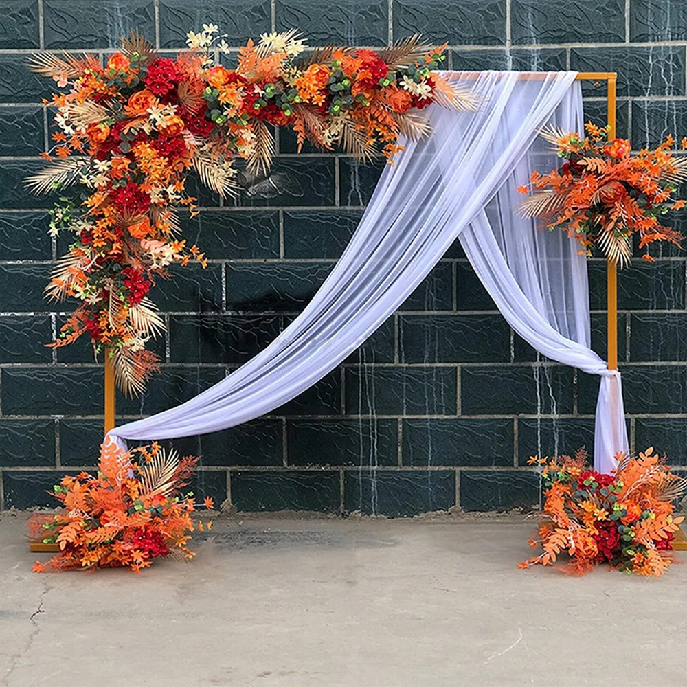 Golden Square Wedding Arch Adjustable 1M-2M Flower Rack Backdrop Stand Balloon Arch Stand for Wedding Birthday Party Garden Ceremony Decoration