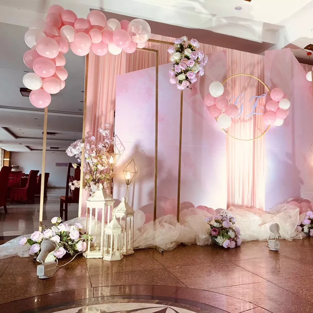 Golden Square Wedding Arch Adjustable 1M-2M Flower Rack Backdrop Stand Balloon Arch Stand for Wedding Birthday Party Garden Ceremony Decoration