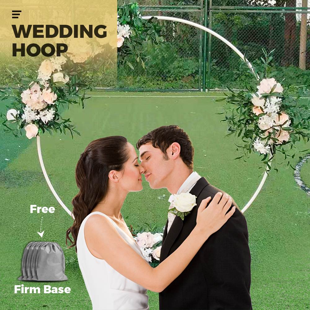 Garden Ornaments: 2M White Wedding Hoop Arch Metal Flower Ring Display Frame Balloon Circle Rack Backdrop for Wedding Birthday Party Garden Ceremony Decoration