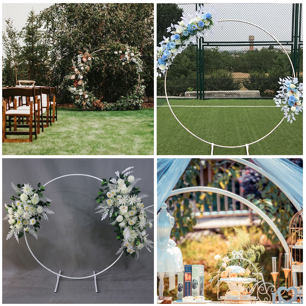 Garden Ornaments: 2M White Wedding Hoop Arch Metal Flower Ring Display Frame Balloon Circle Rack Backdrop for Wedding Birthday Party Garden Ceremony Decoration