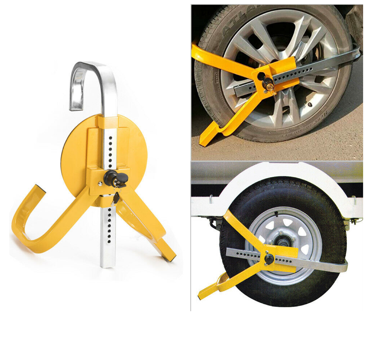 Automotive Parts: Wheel Clamp Defender Tyre Lock Adjustable for 13'' 14'' 15'' Truck SUV Trailer Caravan 195mm-230mm Heavy Duty with 2 Keys Anti Theft 1 Year Warranty